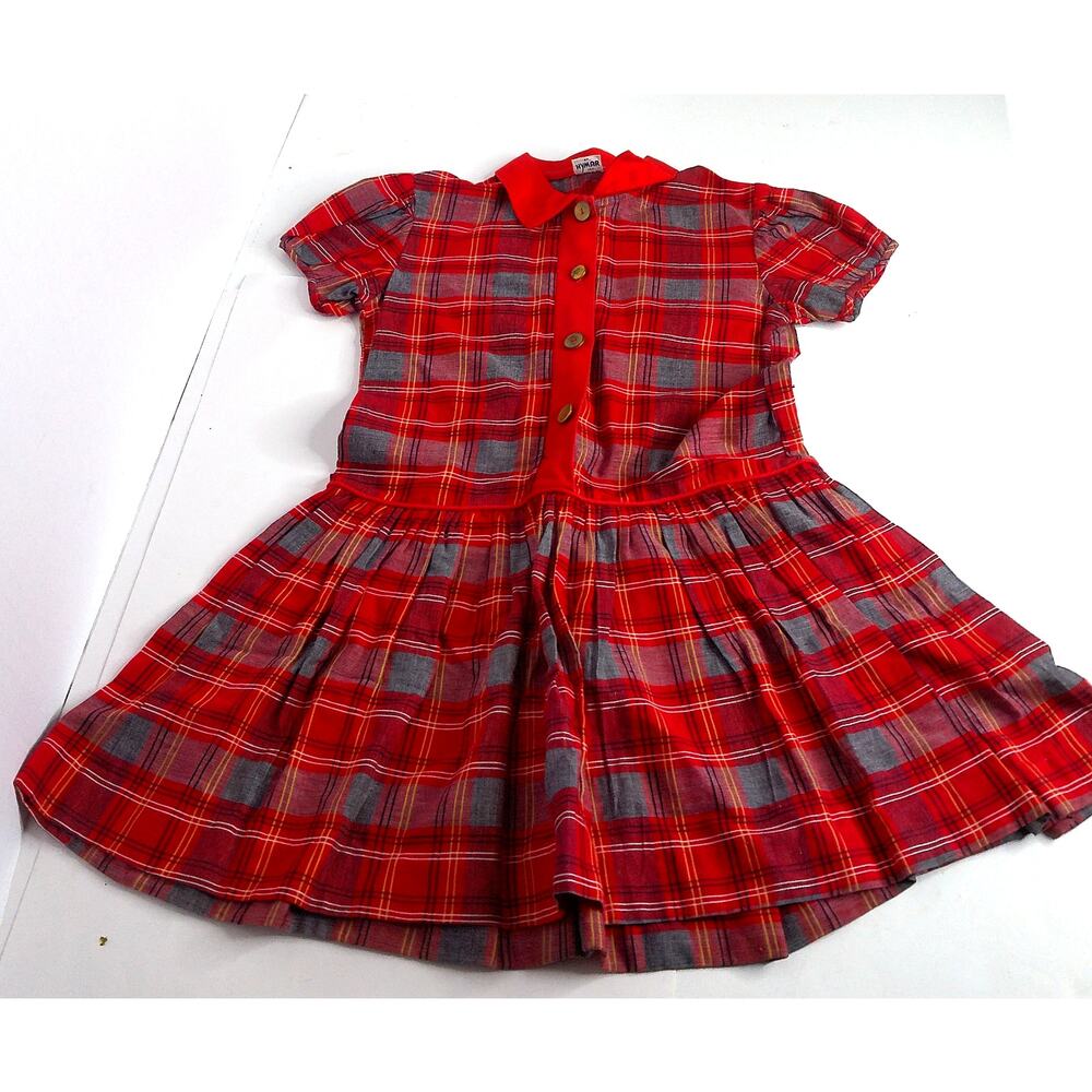 Vintage Linda Lo Hymar Girl's Red Plaid Smocked Dress Classic School Preppy 3T